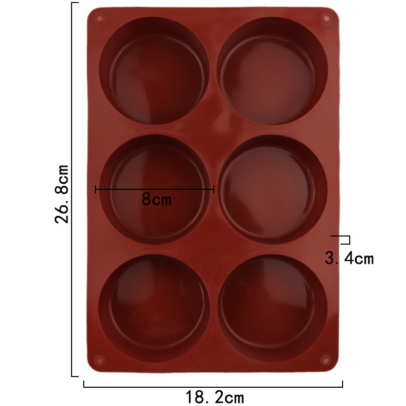 Khuôn silicon 6 khoang lớn hình trụ, khuôn làm bánh, xà phòng, socola, mousse tráng miệng DIY