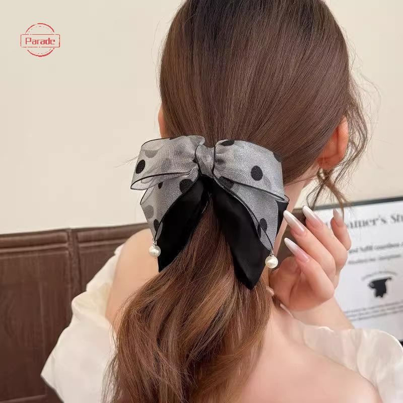 Diễu Hành Thanh Lịch Màu Xám Chấm Bi Nơ Kẹp Tóc Nữ Bé Gái Tính Khí Cao Cấp Đuôi Ngựa Vuốt Tóc Thời Trang Phụ Kiện Tóc Tặng VN