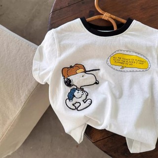 Áo thun ngắn tay cotton nguyên chất mới cho trẻ em mùa hè, in hình hoạt hình dễ thương cho bé trai và bé gái, áo trắng cho trẻ nhỏ