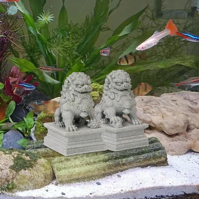 Kohaku 2x Tượng Sư Tử Đá Mini Các Bức Tượng Nhỏ Trang Trí Phong Thủy Trang Trí Bể Cá Cho Kệ Sách Lò Sưởi Văn Phòng Năm Mới