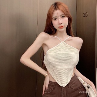 Áo vest nữ mùa hè màu hồng nóng bỏng, không tay, cổ yếm, áo camisole, áo lót bên trong