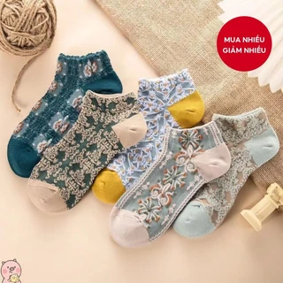 5 Đôi Tất Mỏng Nữ - Tất Thêu Hoa Cổ Điển Cho Nữ