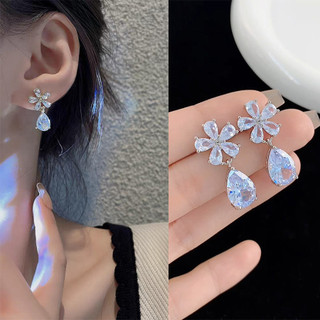 Hàn Quốc Giọt Nước Pha Lê Bông Tai Sang Trọng Niche Ánh Sáng Cao Cấp Thiết Kế Bông Tai