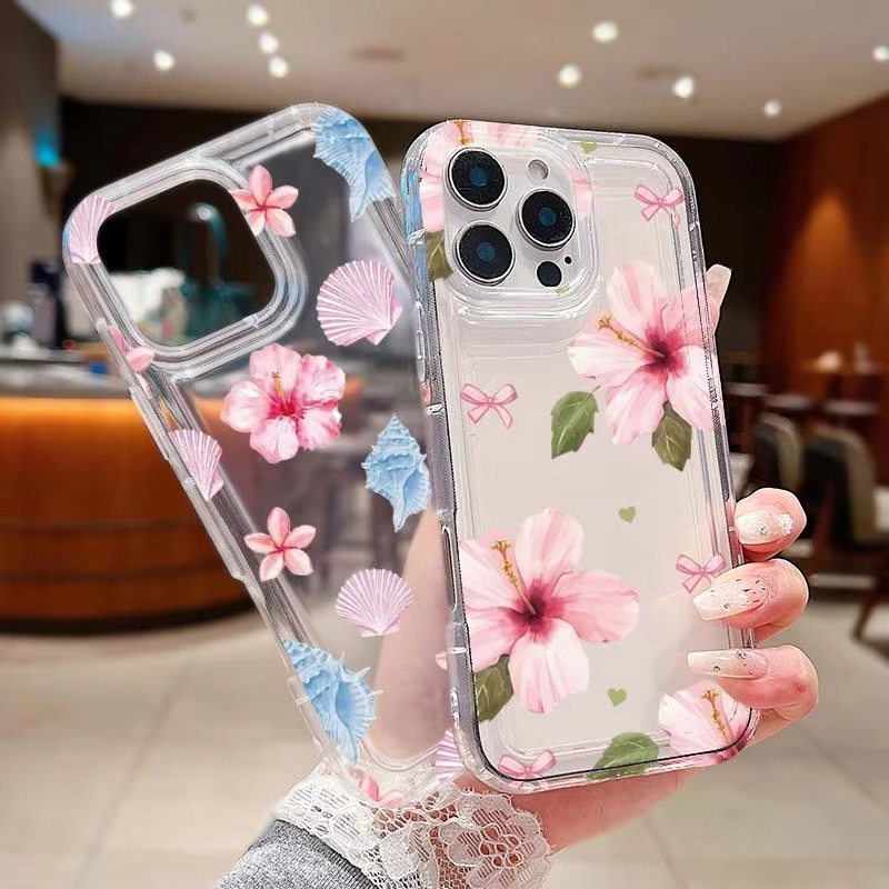 Ốp Lưng Tương Thích Cho iPhone 16 15 Pro Max 11 13 14 12 Pro Cho iPhone 16e 7 8 Plus XS Max X XR SE2022 Họa Tiết Hoa Trong Suốt Mềm