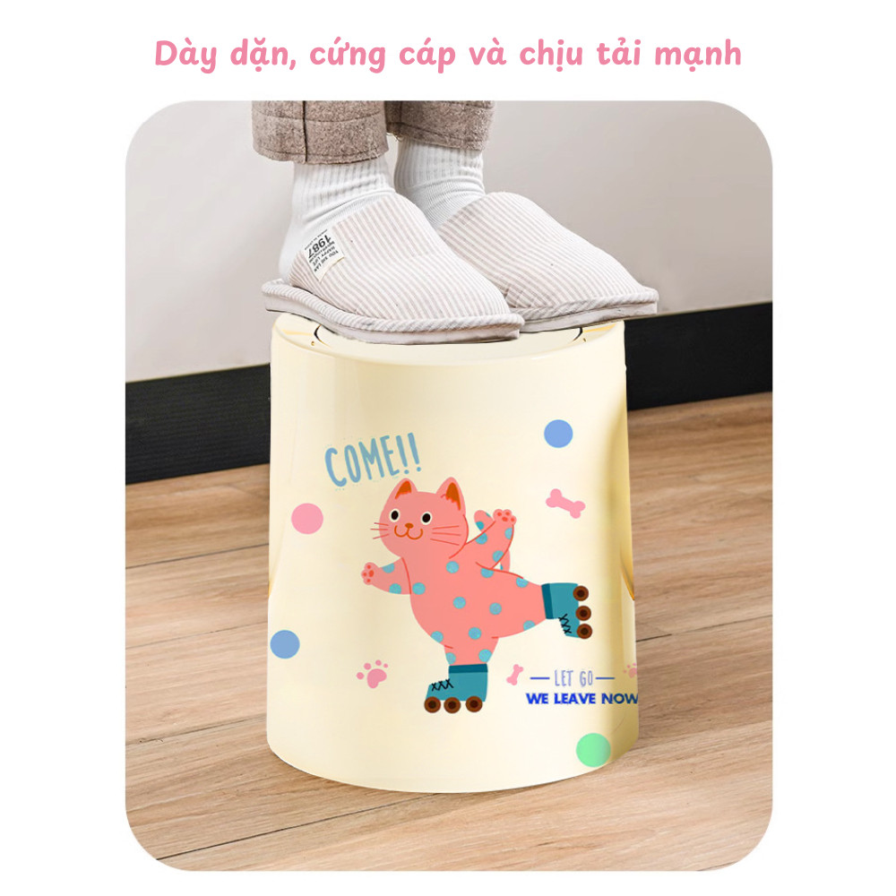 Thùng Rác 2 Lớp Có Nắp Lật Đậy Kín, Thùng Đựng Rác Hình Mèo Dễ Thương Cỡ Lớn Dung Tích 11L