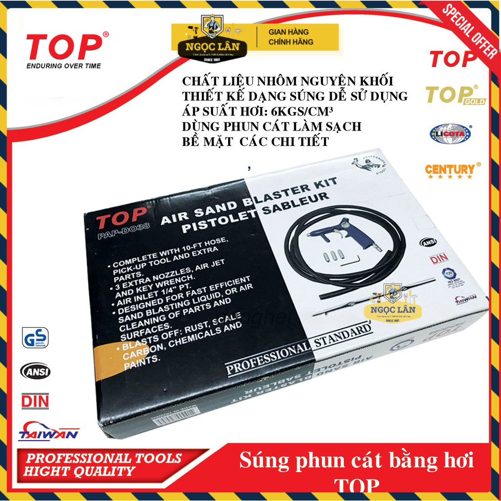 [Chính hãng TOP]  Dụng cụ phun cát dùng hơi khí nén TOP PAP-D038 hàng Đài Loan cao cấp