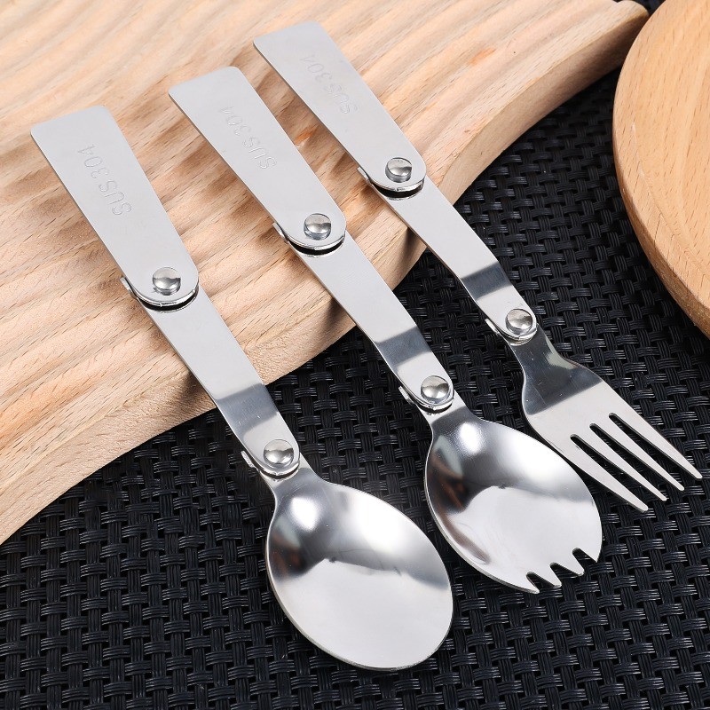 Thìa dã ngoại có thể gập lại sáng tạo - Nĩa thép không gỉ 304 nhẹ - Bộ dụng cụ cắm trại đa năng