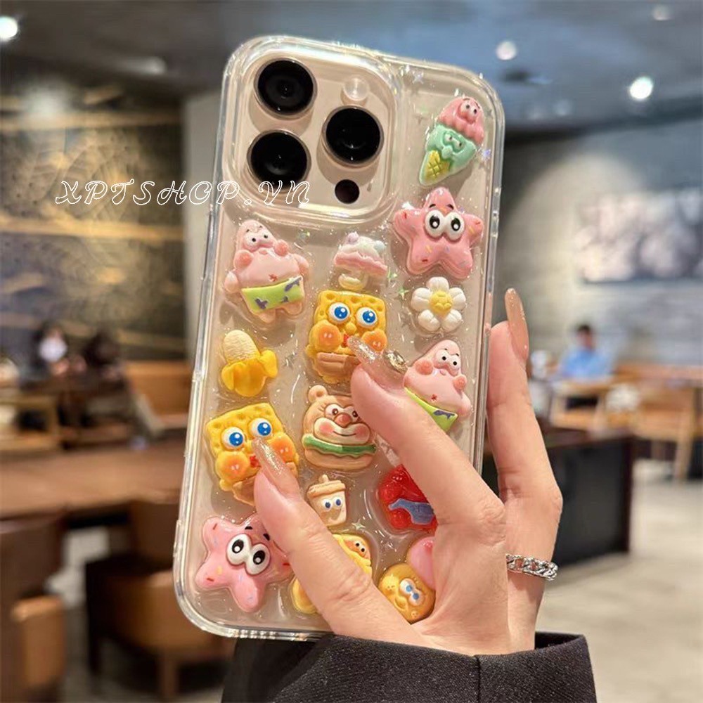 Ốp Điện Thoại Nhựa SpongeBob Patrick Star Cho iPhone 17 Pro Max 16 Plus 15 14 13 12 11 Vỏ Bảo Vệ Chống Sốc