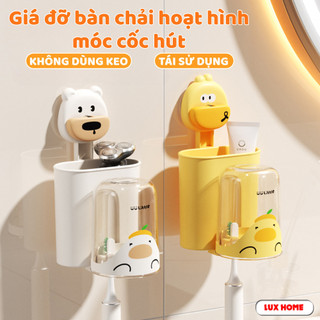 Giá treo cốc và bàn chải đánh răng Luxhome hút chân không, Kệ treo bàn chải kèm cốc  hoạt hình siêu dễ thương