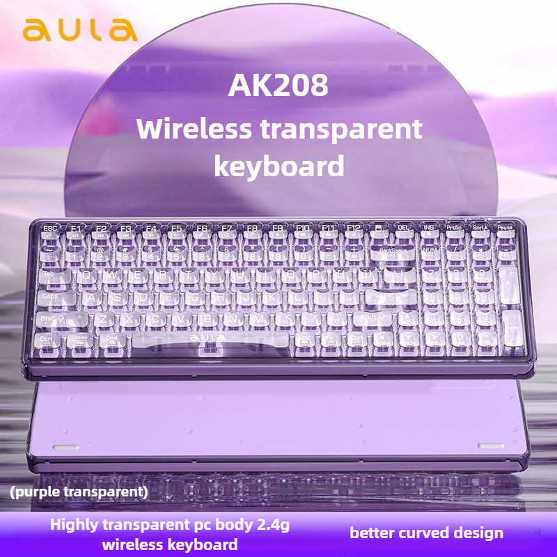AULA AK208 ピンク透明ワイヤレスキーボード AULA AK208 High Transparency Wireless Keyboard Non Mechanical