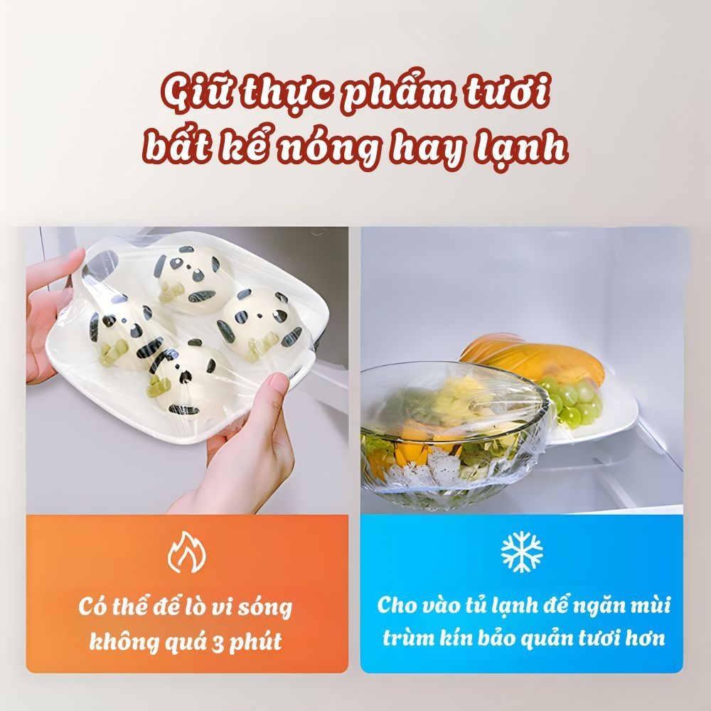 Bịch 500 Màng Bọc Thực Phẩm Co Giãn Bo Chun PE An Toàn Kèm Móc Treo Tường