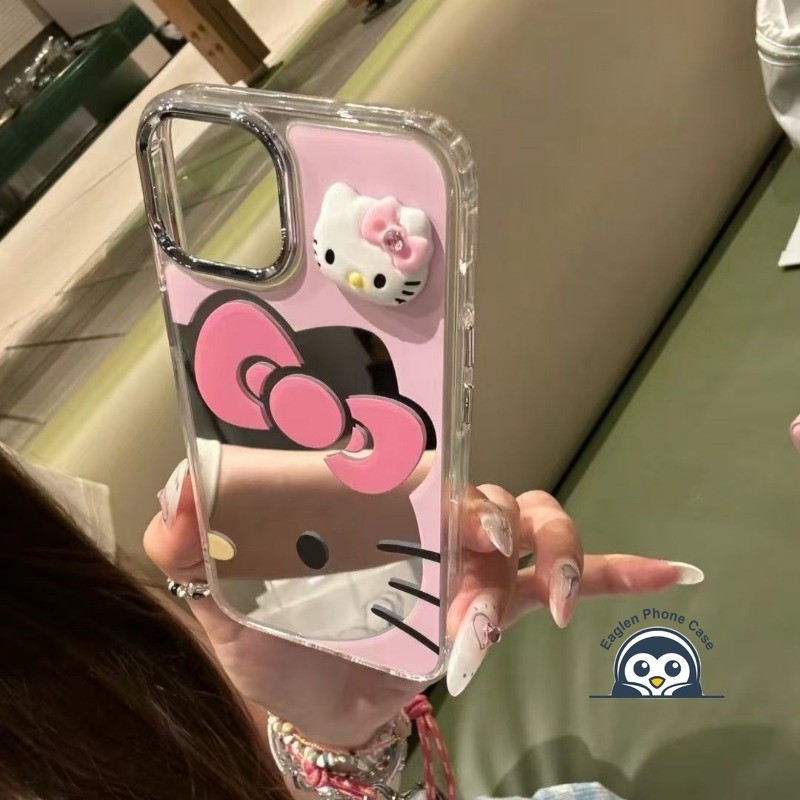 Ốp Gương Mèo Kitty Màu Hồng Cho OPPO Reno 15F 15 Pro Max Mini 15C 14F Find X9 X9S X8 Ultra X8S K15 K14 K14X K13S K13 Turbo Pro Plus Ốp lưng Hoạt Hình 3D Dễ Thương
