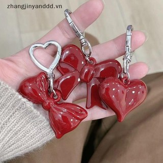 # yanddd # Tính khí đơn giản Nơ màu đỏ Trái tim Acrylic Móc khóa Mặt dây chuyền dành cho nữ Cô gái Phụ kiện trang trí ba lô đa năng Quà tặng.