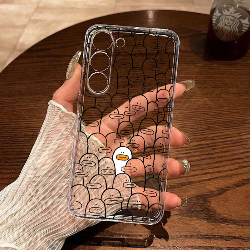 Samsung S25 Ultra S24Ultra S23 S22 S21 A56 A16 Graffiti Vịt Nối Mèo Siêu Mỏng Mềm Trong Suốt Bảo Vệ Camera
