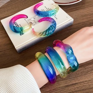 Châu Âu và Mỹ màu nhựa mở vòng tay không đều họa tiết hình học nhòe vòng tay acrylic thời trang phóng đại tay trang sức