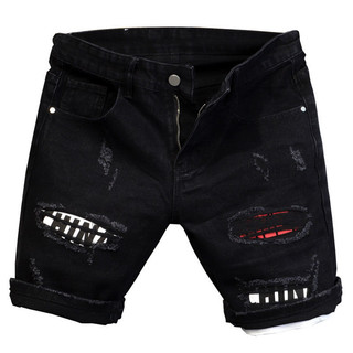 Quần short denim nam độc đáo rách màu, miếng dán mỏng, phù hợp năm điểm