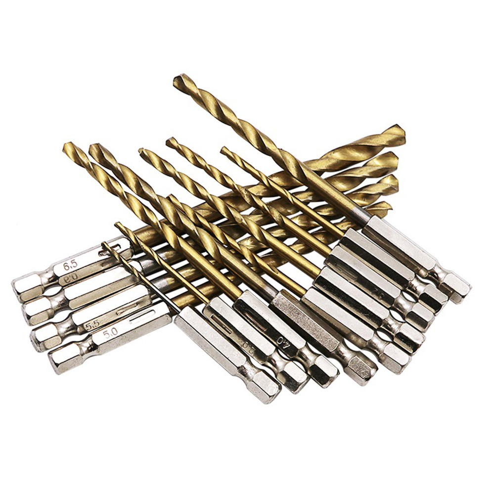✅1 Mũi khoan phủ titan bằng thép tốc độ cao HSS 1 / 4 Chuôi lục giác 1,5mm-6,5mm