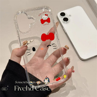 Ins Hàn Quốc Nhật Bản Hoạt Hình Dễ Thương Kitty Mặt Nơ Lấp Lánh Bling Vỏ Cho iPhone 11 16 16E 15 14 13 12 Pro Xs Max XR X 7 8 Plus SE Vỏ Điện Thoại TPU Mềm Vỏ Bảo Vệ HD Clear Cover