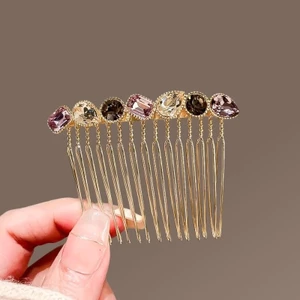 MAUROPOLI [Sẵn sàng] Lược chải tóc pha lê tinh tế dành cho nữ Phong cách mới Mori Phong cách cao cấp Chống trượt Bangs Lược chèn Lược sang trọng Đơn giản với kẹp tóc cận cảnh