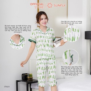 Bộ pijama nữ lanh ht SUNFLY áo cộc quần ngố ST9251