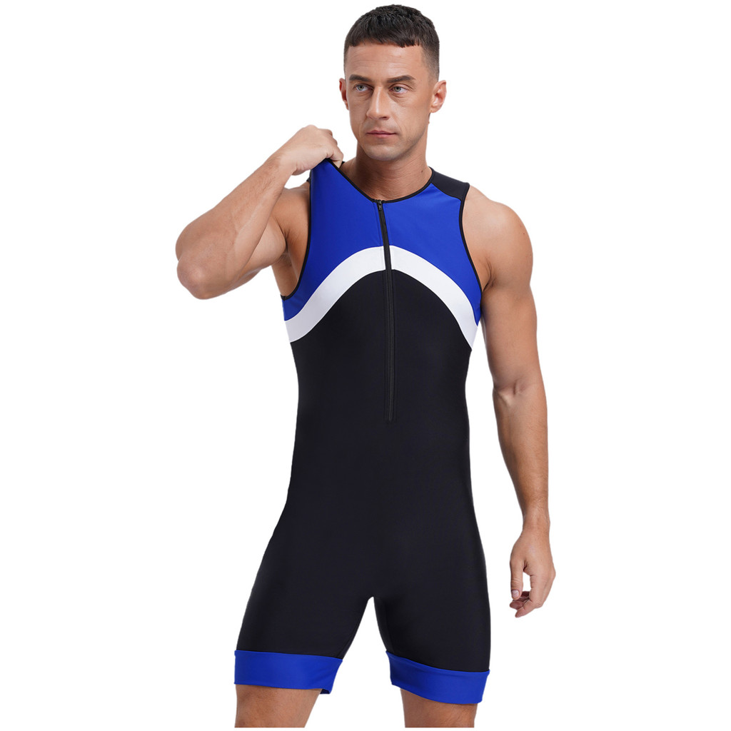 YOOJOO Nam Thể Thao Áo liền quần Màu Sắc Tương Phản Không Tay Dây Kéo Body Bơi Lướt Sóng Đi Xe Đạp Đi Bộ Tập Luyện