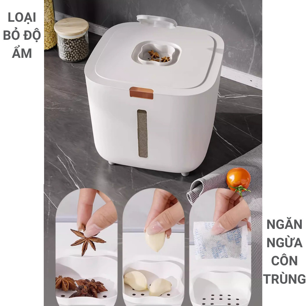 Thùng Đựng Gạo Thông Minh 5kg 10kg 15kg Nắp Mở Tự Động, Thùng Gạo Cỡ Lớn Chống Côn Trùng, Chống Ẩm DINOHOME