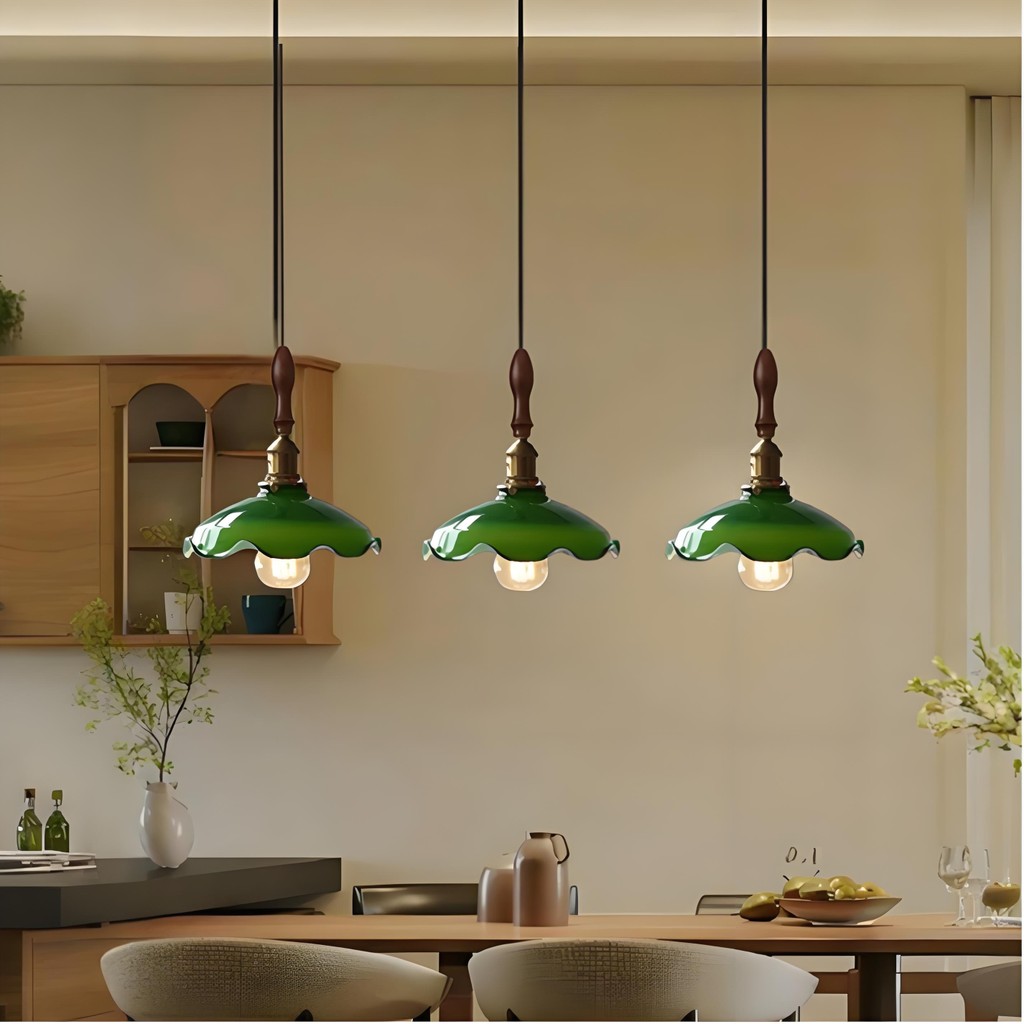 Đèn chùm trần thủy tinh xanh 3 đầu phong cách công nghiệp, Đèn mặt dây chuyền hoa cổ điển, Bàn ăn, Đảo nhà bếp, Đèn thả trang trí quán Bar