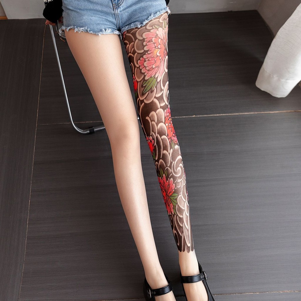 Hình Xăm Vô Hình Chân Hoa Vớ Mùa Hè Phong Cách Mới Cô Gái Nóng Phong Cách Mỏng Quần Bên Ngoài Mặc