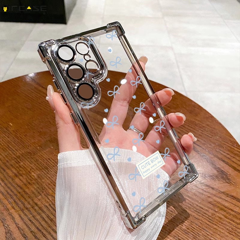 Dành Cho OPPO Find X8 X8s Plus X7 Ultra X3 Lite F25 F21 Pro F23 F11 Ốp Điện Thoại ins Phong Cách Hàn Quốc Màu Xanh Nơ Nơ Nơ Dây Buộc Dễ Thương Chống Sốc Trong Suốt Vỏ Mềm Ốp Lưng