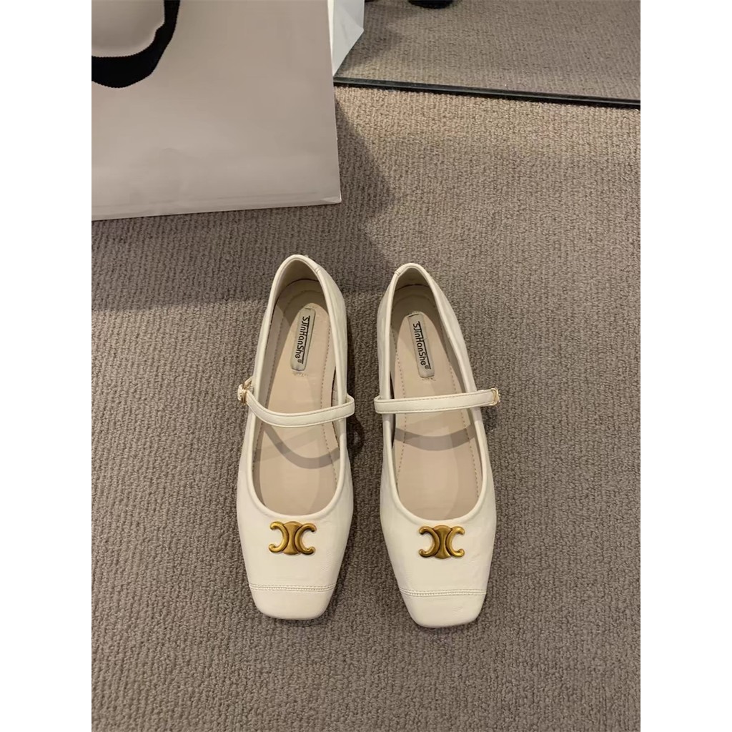 Giày Nữ Size Lớn (32-44) Size Nhỏ 32 33 34 Retro Mary Jane Giày Nông Miệng Giày Nữ Khóa Kim Loại Mũi Tròn Giày Đế Bằng JUNE10