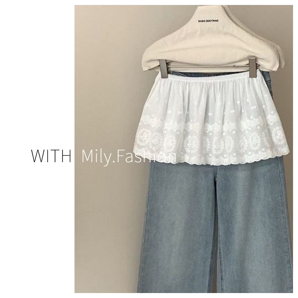 Milyfashion Trắng Không Đều Ren Mỏng Hơn Nhìn Thời Trang Co Giãn Eo Mông Rèm Lớp Váy