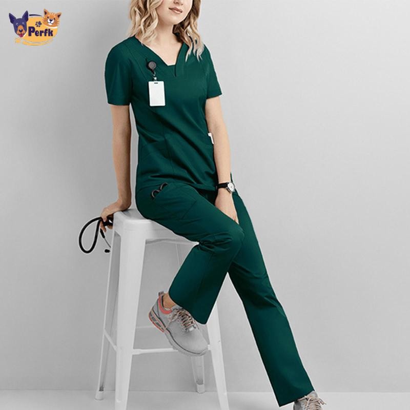 Y Tá Làm Việc Phù Hợp Với Co Giãn Mềm Áo Và Quần Ngắn Tay Điều Dưỡng Đồng Phục Cho Thú Cưng Groomer Trung Tâm Làm Đẹp Thẩm Mỹ SPA