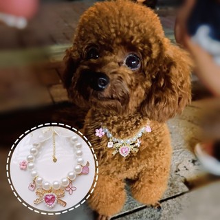 Vòng cổ chó mèo, Vòng cổ ngọc trai chó mèo cho chó con Mèo con Trang sức chống rách Trang trí thú cưng Tiệc cưới