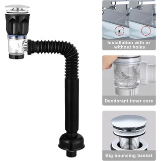 Bộ thoát nước bồn rửa phòng tắm Ống bẫy P có thể mở rộng linh hoạt với nút chặn chống tắc nghẽn tích hợp để lắp đặt lỗ thoát nước Sử dụng 1 Bộ thép không gỉ vải đa năng đơn giản có thể điều chỉnh