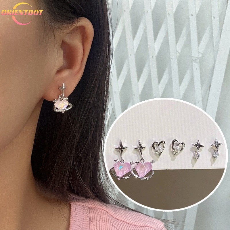 6 Cái / bộ Bông Tai Trái Tim và Ngôi Sao Phong Cách Hàn Quốc Thanh Lịch - Phụ Kiên Trang Sức Thời Trang