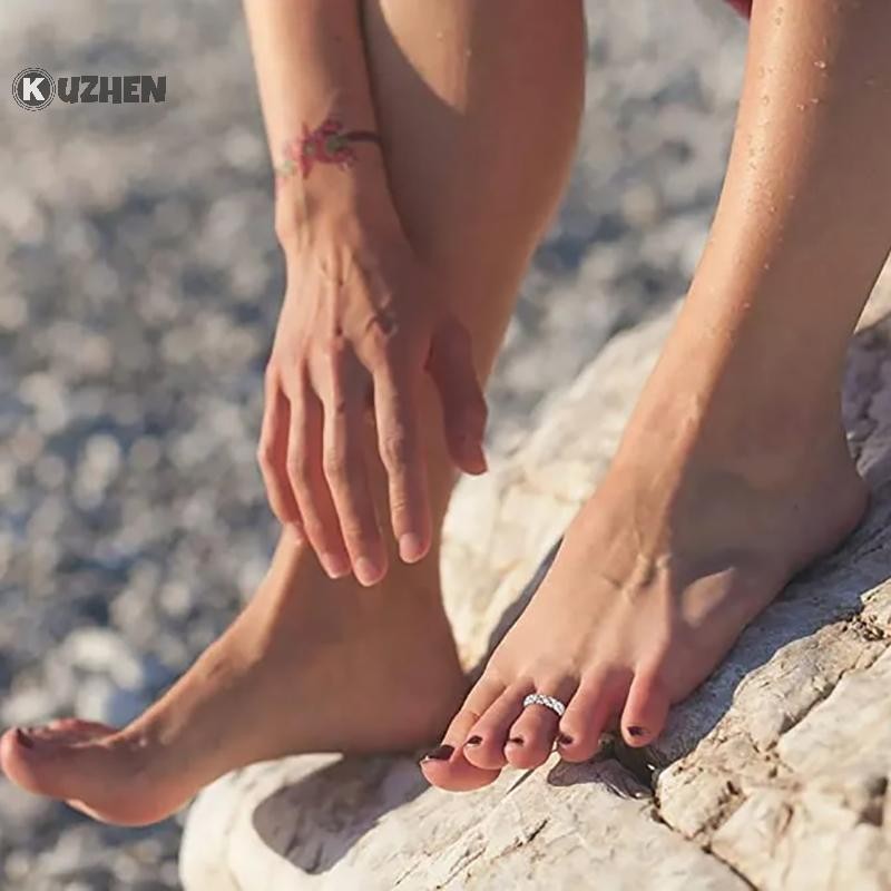 KUZHEN Nhẫn Ngón Chân Vàng 18K Điều Chỉnh Được cho Nữ đi biển mở ngón chân nhẫn hoa mũi tên đuôi pinky ban nhạc trang sức HOT