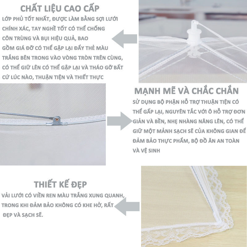 Lồng bàn gấp gọn đậy thức ăn, Bảo vệ thức ăn, Chống ruồi hiệu quả, Có thể gấp gọn & mang đi
