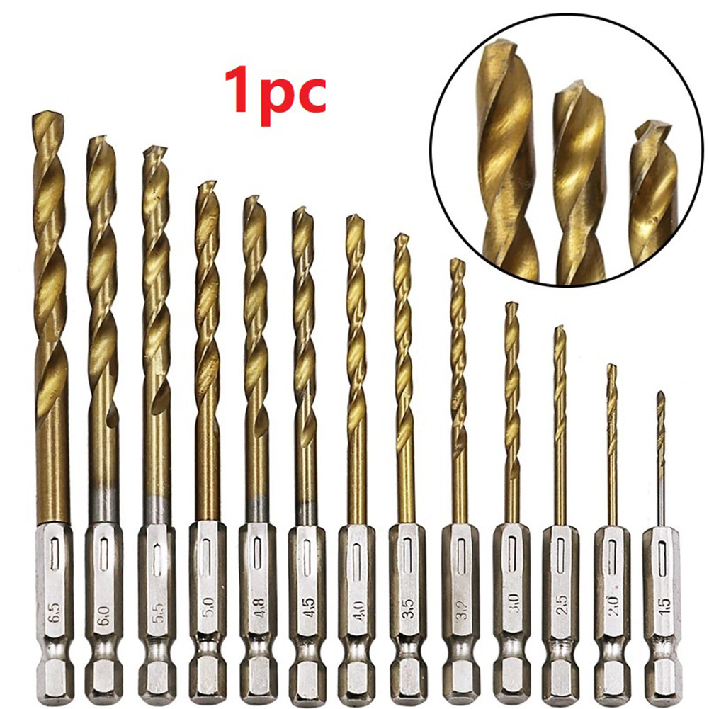 ✅1 Mũi khoan phủ titan bằng thép tốc độ cao HSS 1 / 4 Chuôi lục giác 1,5mm-6,5mm