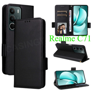 Vỏ Cho Realme C71 C75 C75X C100 C100X C100i 14X P3 Lite 4G 2025 Sang Trọng Lật Da Bên Khóa Lychee Kết Cấu Vỏ Điện Thoại Khe Cắm Thẻ Ví Đứng Giá Đỡ Vỏ Điện Thoại Chống Sốc