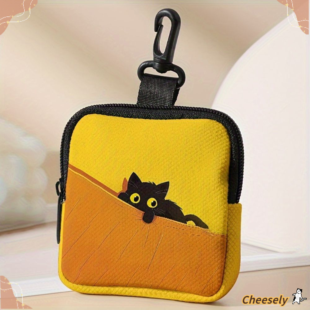 Ví đựng tiền xu CHEESELY, Ví nhỏ bền, Túi đựng tai nghe nhẹ di động in hình chó mèo hợp thời trang Quà tặng bạn bè