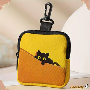 Ví đựng tiền xu CHEESELY, Ví nhỏ bền, Túi đựng tai nghe nhẹ di động in hình chó mèo hợp thời trang Quà tặng bạn bè