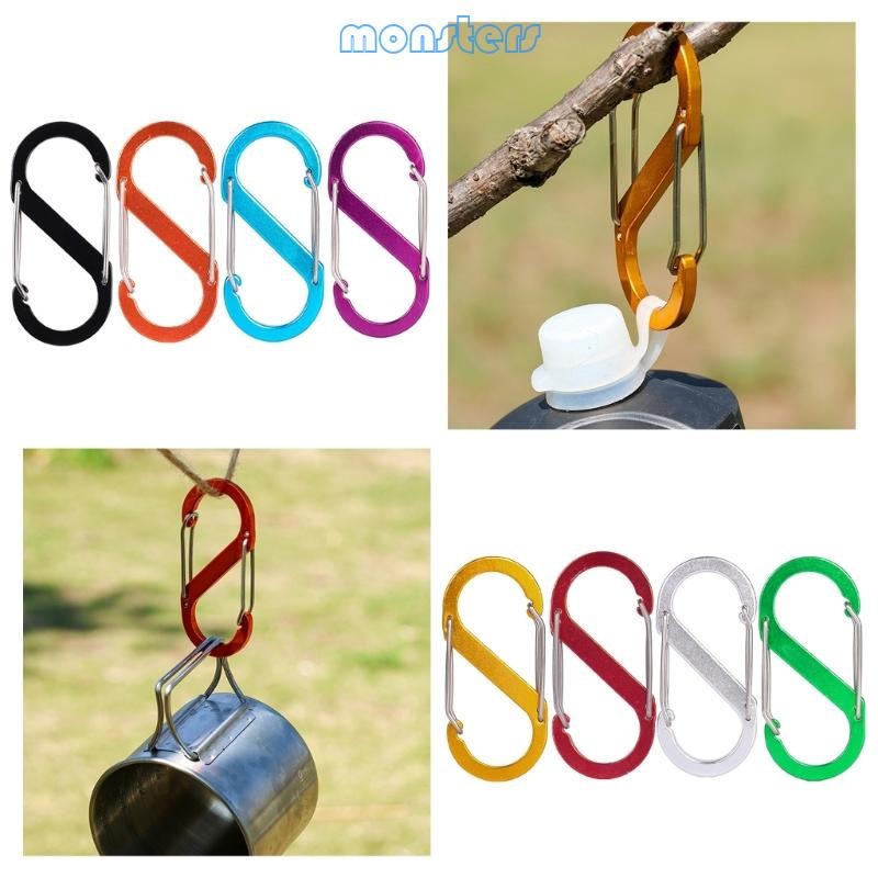 Mon Hợp Kim Nhôm Hình Chữ S Nhỏ Carabiner Kẹp Đôi Móc Ngoài Trời Chống Trộm Ba Lô Khóa Mini Khóa Carab