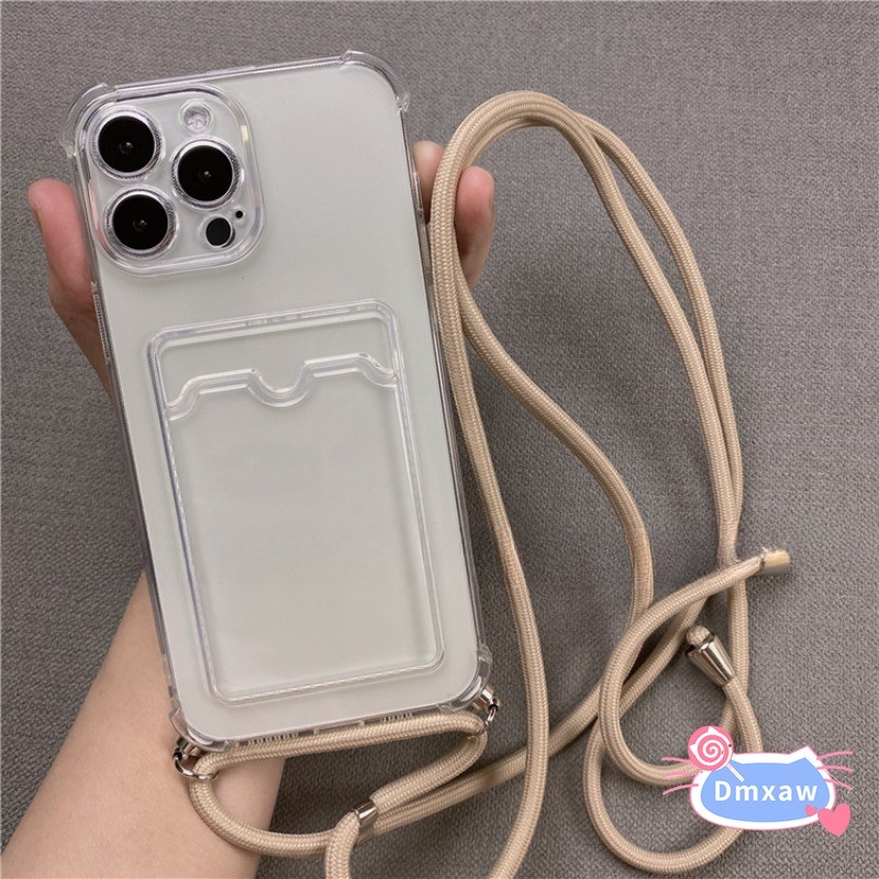 Có Dây Đeo Ngang Trong Suốt Ốp Lưng Điện Thoại Redmi Note 14 13 12 Pro 14 13 12 Pro Plus 5G 4G Vỏ Đựng Thẻ Mềm Có Dây Đeo Màu Trơn