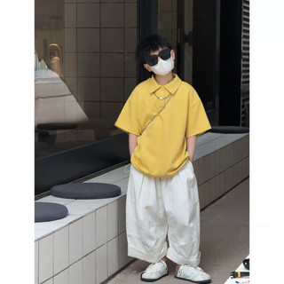 Bộ đồ cotton mùa hè cho bé trai, áo polo ngắn tay, áo phông, quần short cargo, bộ hai mảnh