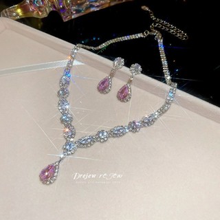DREJEW Zircon Giọt Nước Mặt Dây Chuyền Vòng Cổ Bông Tai Bộ Ánh Sáng Sang Trọng Cao Cấp Retro