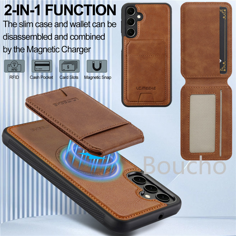 Ốp Điện Thoại Samsung Galaxy A16 A36 A56 A14 A34 A54 A15 A35 A55 A52s A53 4G 5G Da Chia Khe Cắm Thẻ Từ Tính Bao Da
