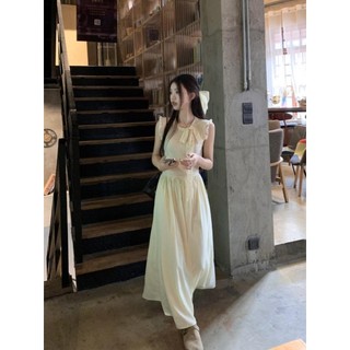 Đầm không tay nơ ngọt ngào cho phụ nữ Mùa xuân mới Đầm dài thanh lịch