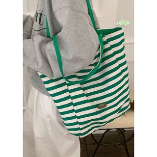 Rò Rỉ Pick-up Spike Túi vải sọc phong cách Preppy nữ 2025 Hợp thời trang Hàn Quốc Túi Tote phong cách lười biếng Túi sức chứa lớn Túi vải sọc phong cách đại học dành cho nữ 2025 mới Clearing Home