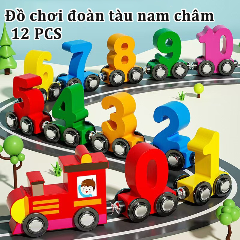 Đồ Chơi Gỗ Đoàn Tàu Nam Châm Chữ Và Số Cho Bé, đồ chơi thông minh giáo dục cho bé phát triển tư duy trí tuệ