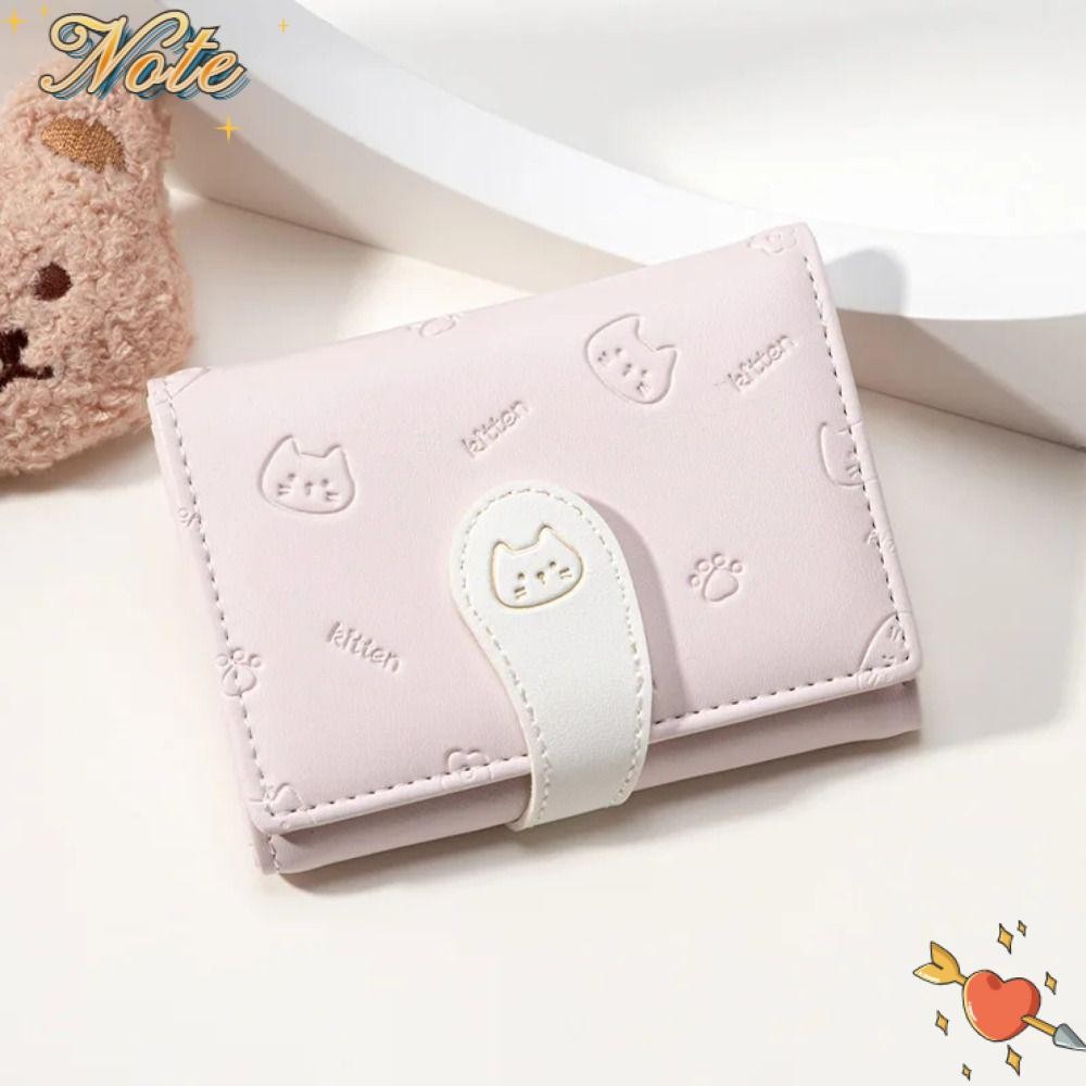 NOTE1 Ví Nhỏ Ngắn Dễ Thương, Túi ID Bé Gái PU Mèo Con In Ví, Ví Đựng Thẻ Khóa Dây Đeo Nữ Túi Đựng Tiền